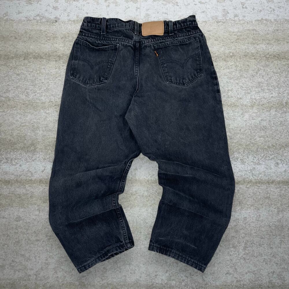 Vintage 90s Levis Jeans 550 33x24 Relaxed Fit Smoke Black Wash Denim Orange Tab
